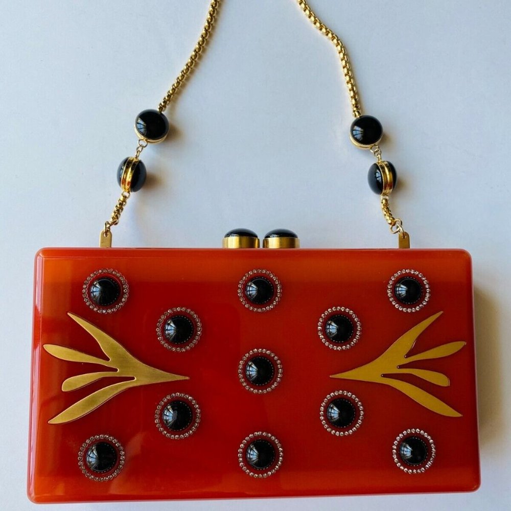 RARE Thalé Blanc Women's Red with Black Pearls Morning Dew Luxe Clutch ($2500)